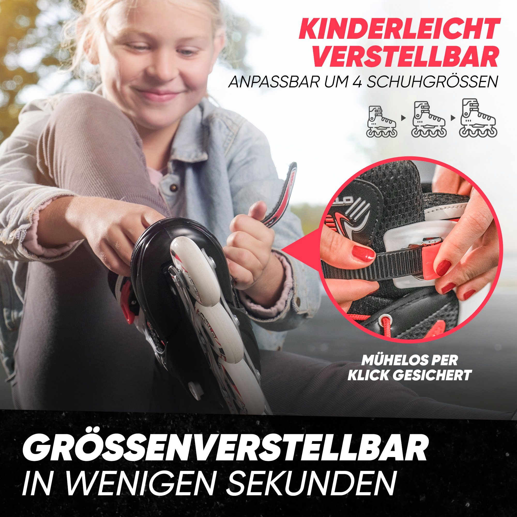 Apollo Inlineskates Größenverstellbare Inliner für Kinder Super Blades LED, Inliner verstellbare Größe, mit leuchtenden LED Wheels