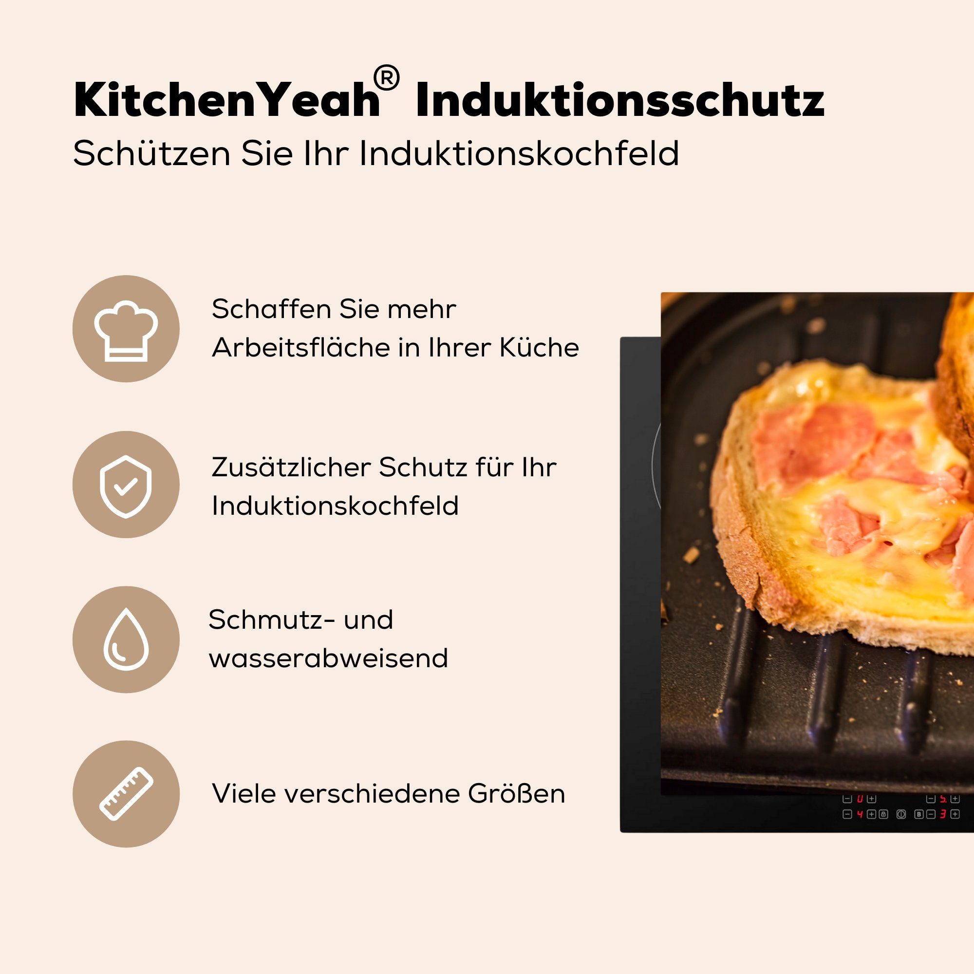 MuchoWow Schinken-Käse-Toast cm, die Induktionskochfeld Ceranfeldabdeckung (1 Vinyl, Toaster, für einem auf tlg), 81x52 küche, Herdblende-/Abdeckplatte Schutz
