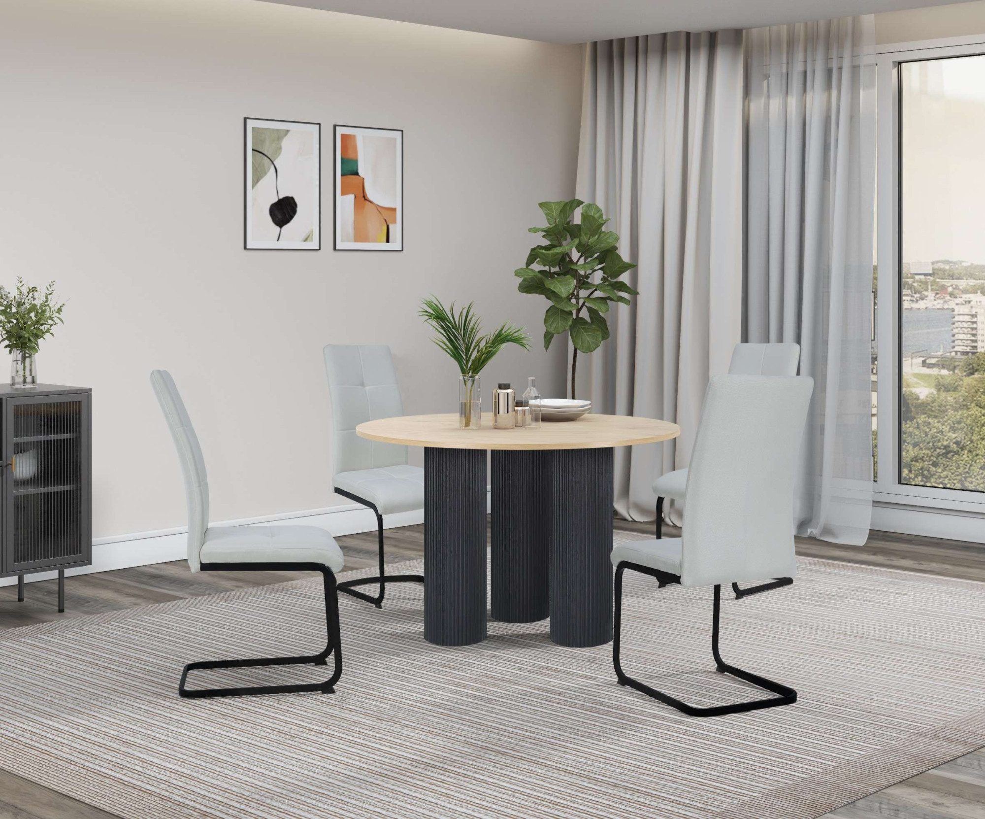 OTTO home Esstisch Mandan, rund, 110x110 cm, 25 cm runde Beine mit Rillenstruktur, Höhe 76 cm