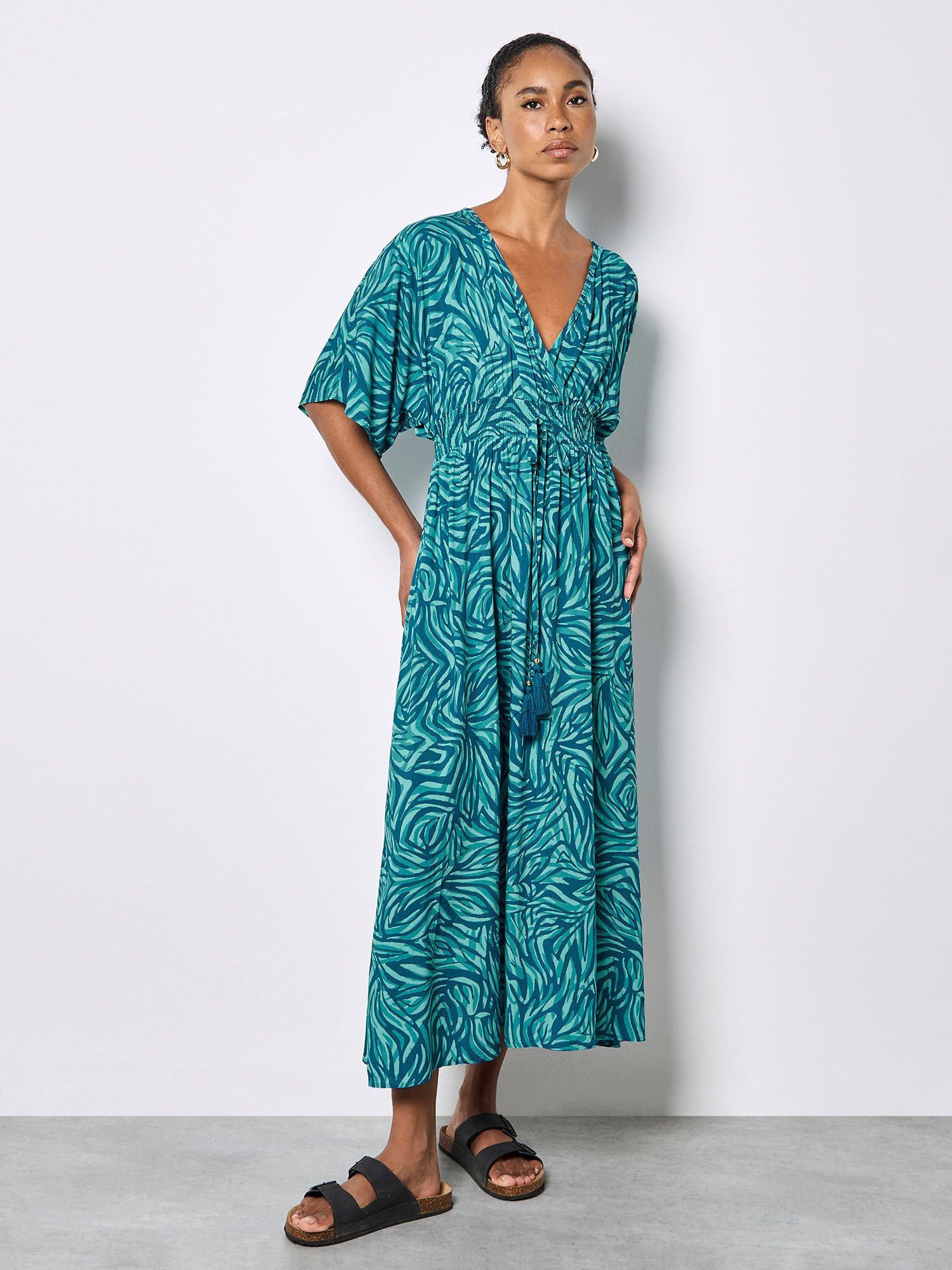 Apricot Midikleid Midi-Kleid mit Zebra-Print und Kimono-Ärmeln Gemustert günstig online kaufen