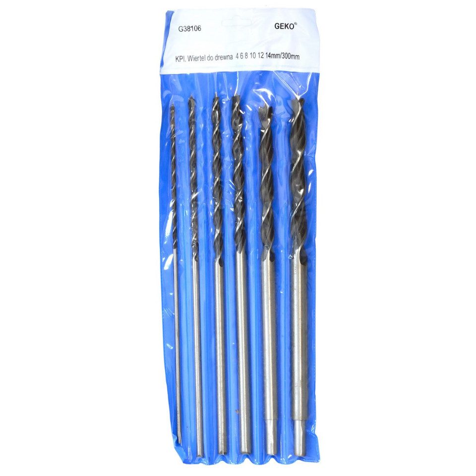GEKO Holzbohrer Holzbohrer Set 300 mm Schlangenbohrer Ø4-14 mm Spiralbohrer, (Set, 4-14mm Durchmesser, Set insgesamt immer 6-teilig), 300 mm Länge, Zentrierspitze