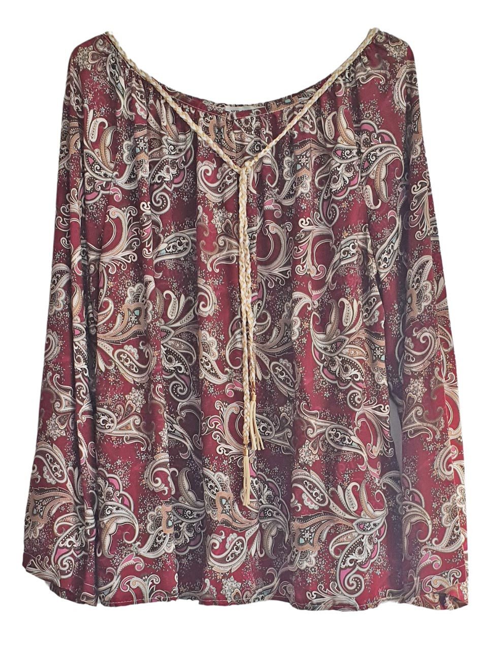 Charis Moda Tunika Langarm Tunikashirt mit Kordelverzierung