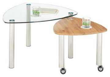 MCA furniture Couchtisch TALANGA, 2-teilig, Braun, Transparent, Tischplatten aus Holz & Glas, verschiebbar, mit Rollen