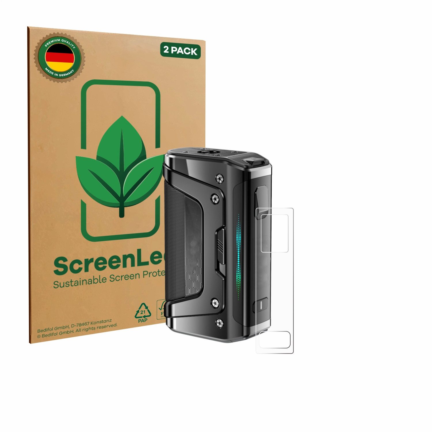 ScreenLeaf Displayschutzfolie Schutzfolie für GeekVape Aegis Legend 5, 2 Stück, nachhaltiger Displayschutz Schutz Folie Klar Transparent
