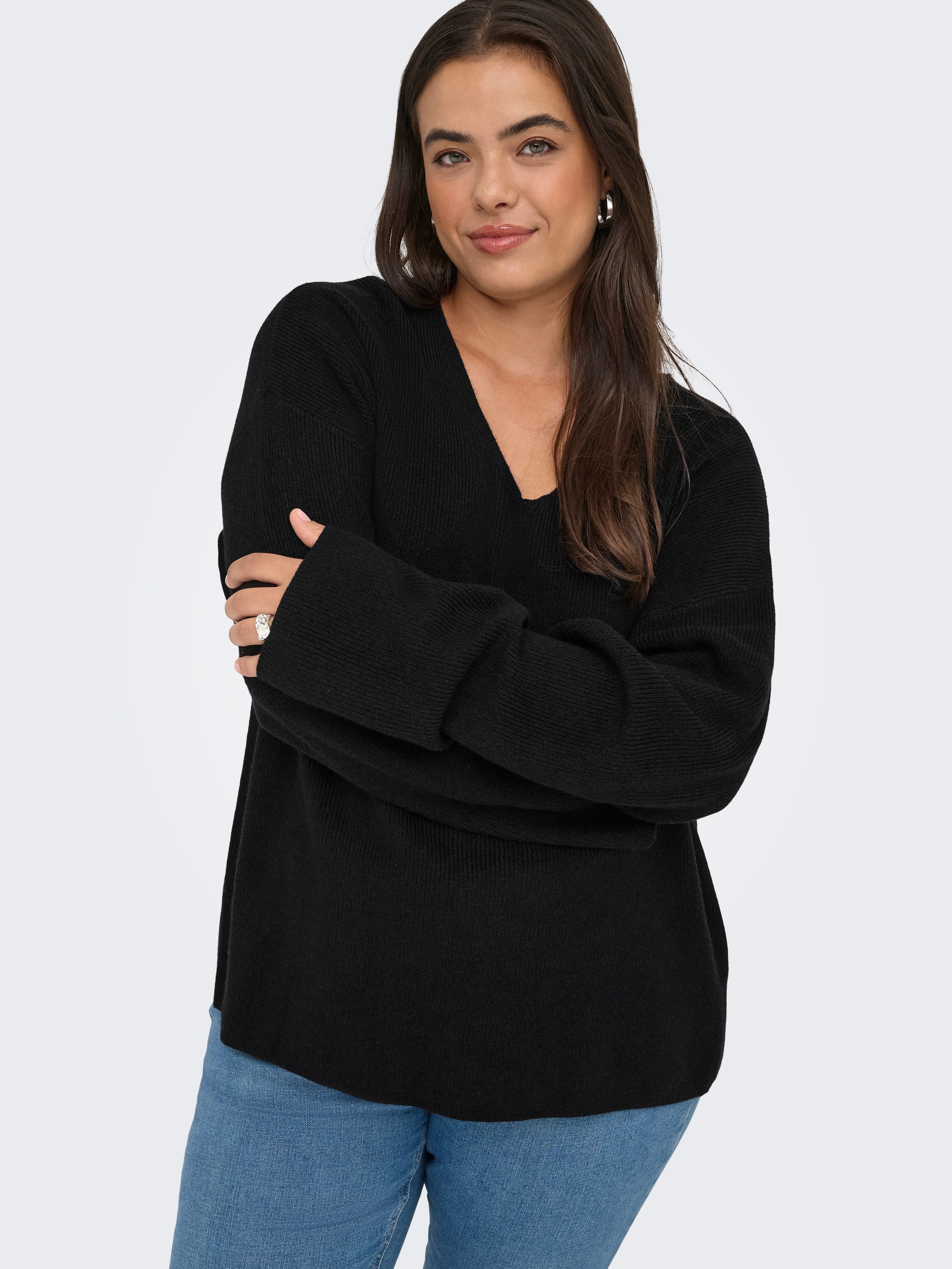 V-Ausschnitt-Pullover CARIBI LS RIB LOOSE V-NECK CC KNT