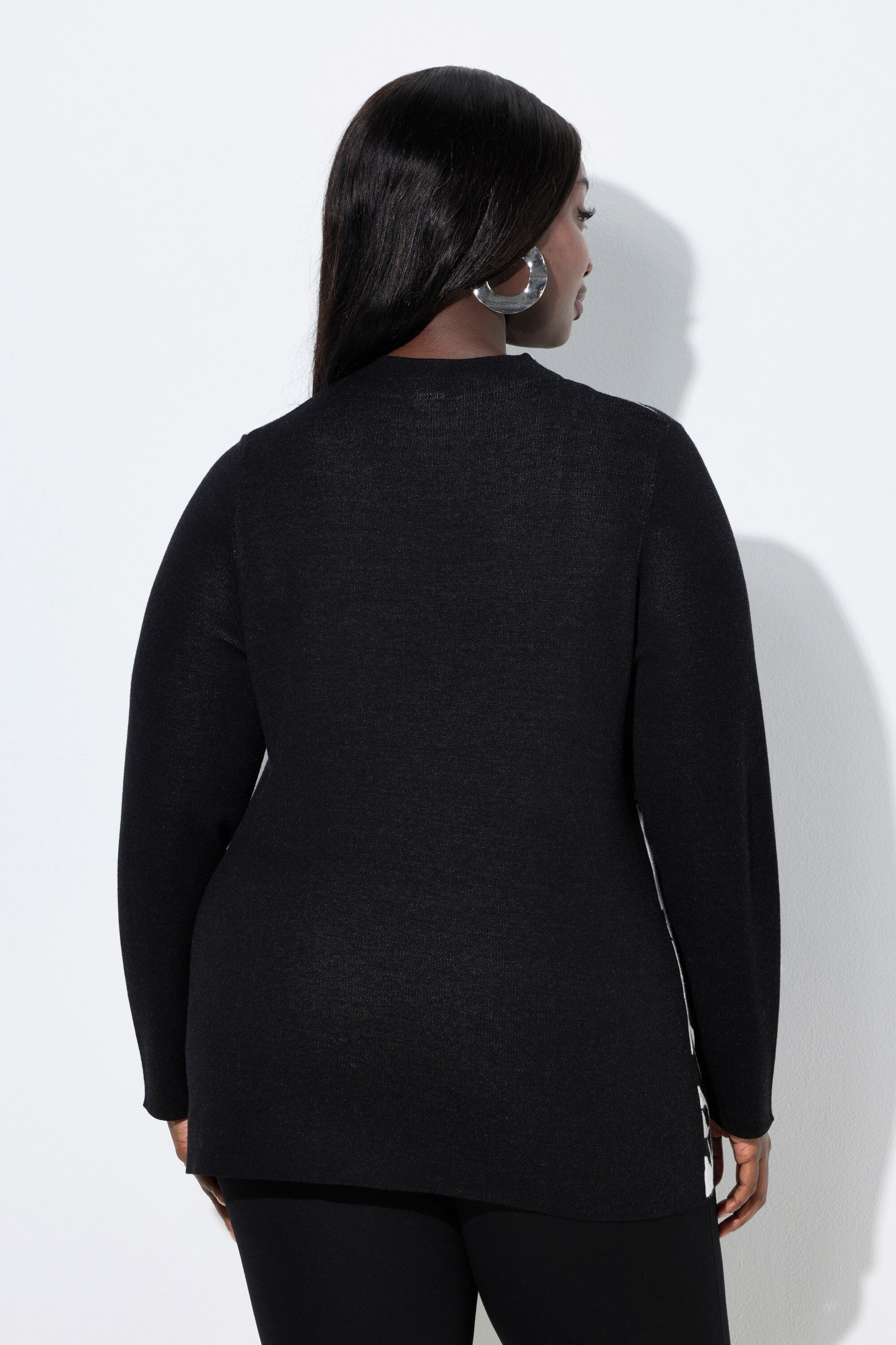 Ulla Popken Strickpullover Jacquard-Pullover Blüten Stehkragen Langarm