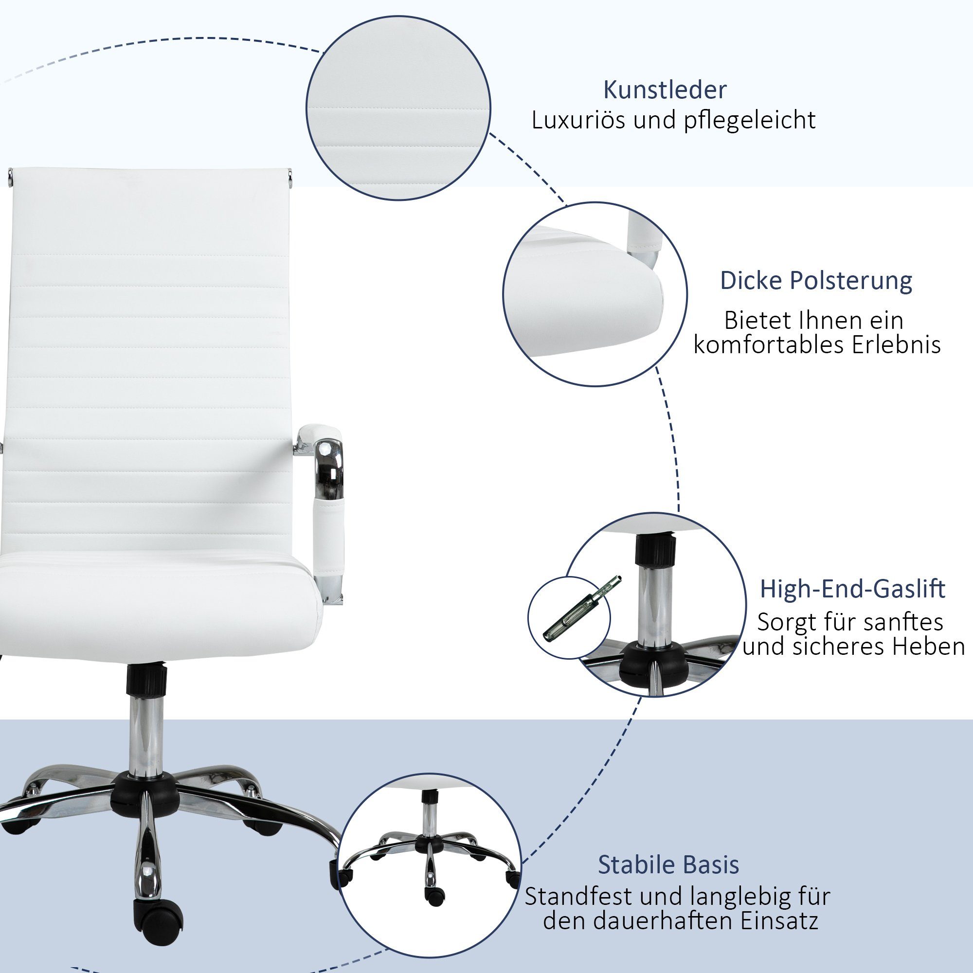 Schreibtischstuhl mit weiß Bürostuhl Wippfunktion weiß | Vinsetto