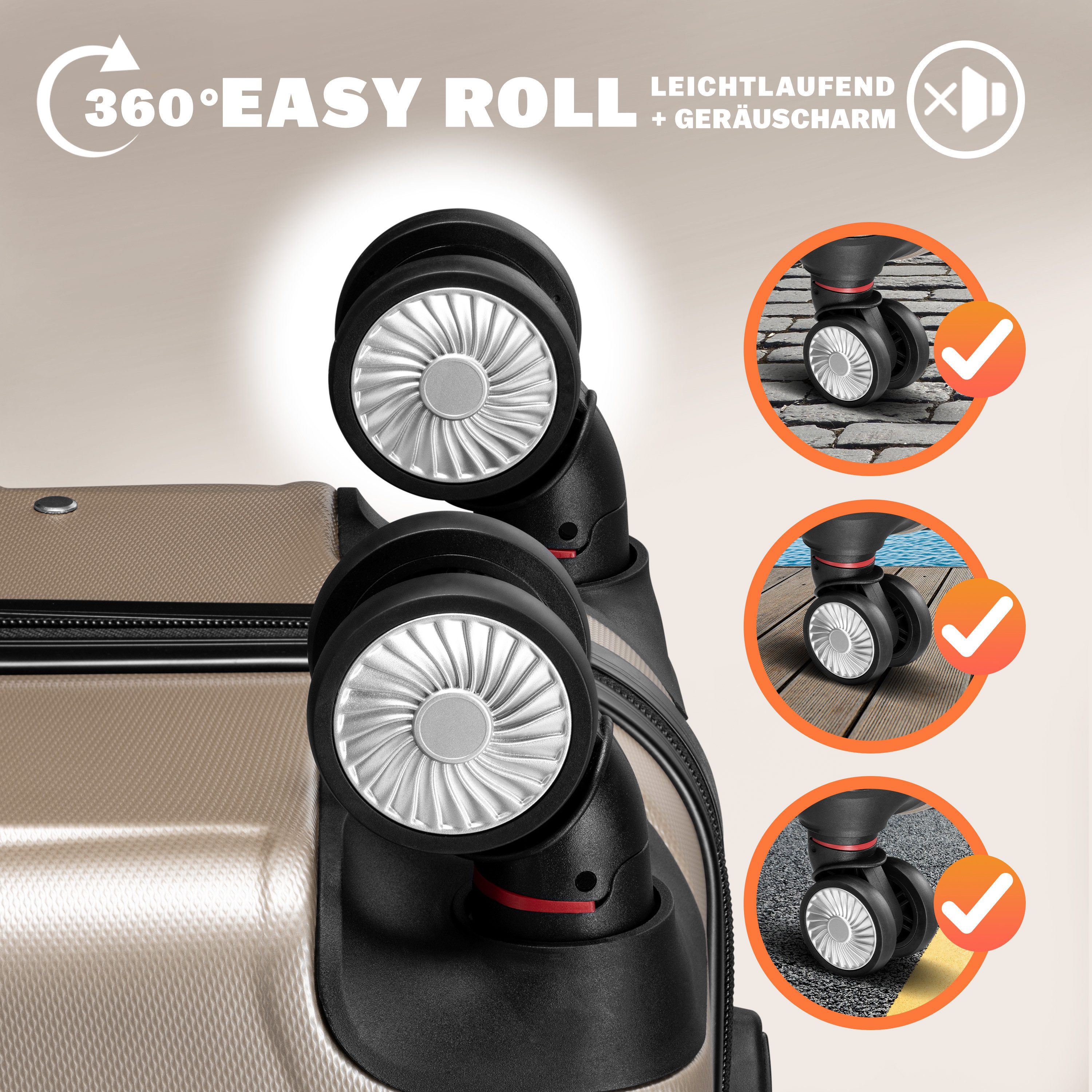 monzana Kofferset, 4 Rollen, 3tlg TSA Schloss Hartschalen Koffer M-L-XL Rollkoffer Reisekoffer