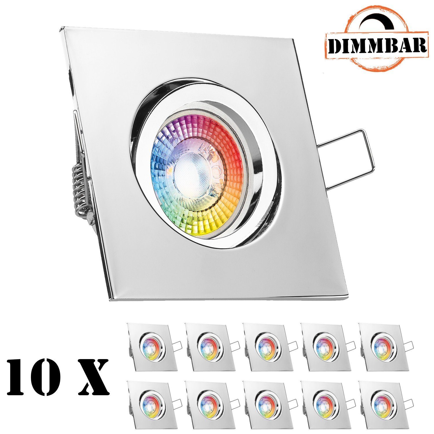 LEDANDO LED Einbaustrahler 10er mit LE LED chrom Einbaustrahler von Set in 3W LED extra flach RGB