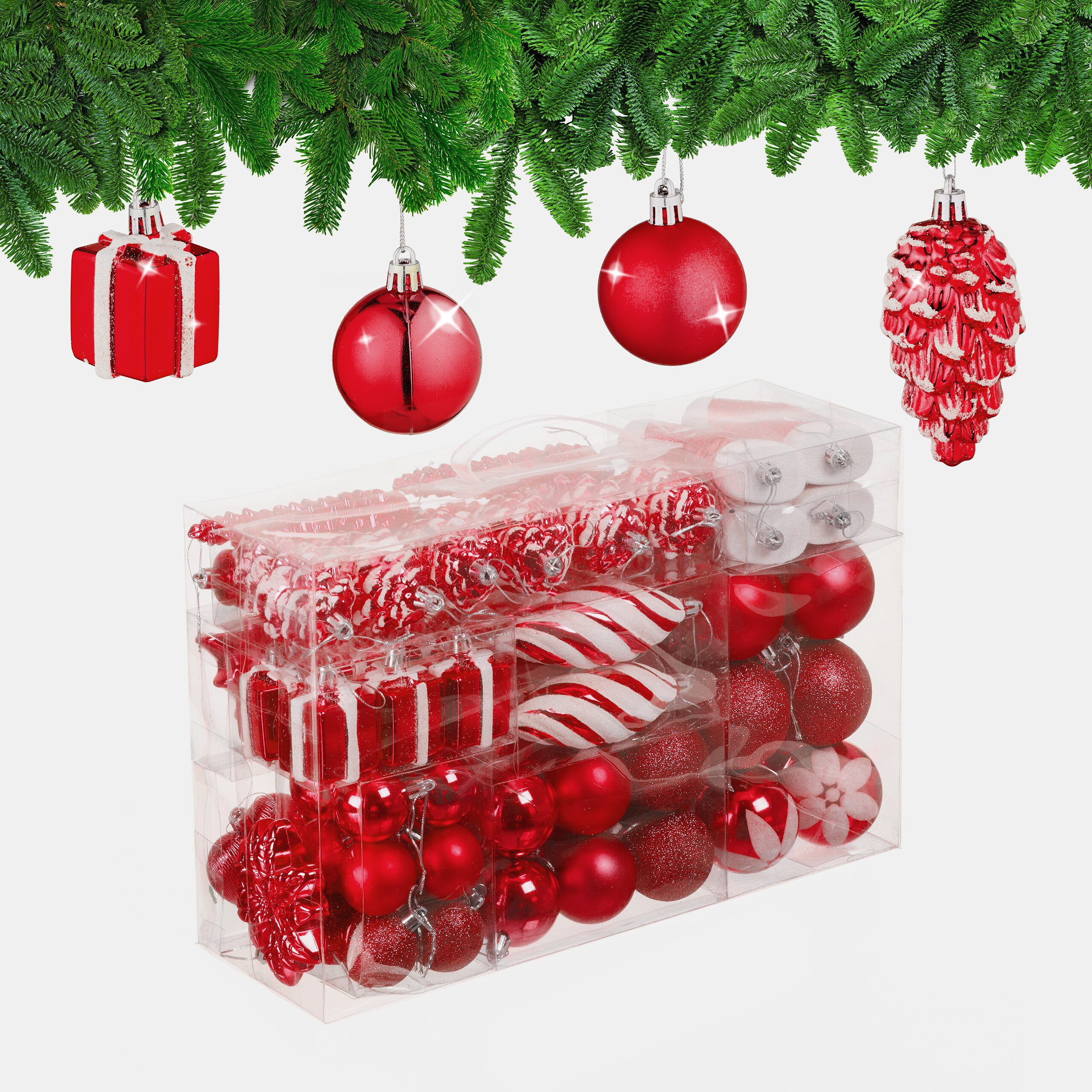 relaxdays Weihnachtsbaumkugel Weihnachtskugeln im 72er Set (72 St), rot