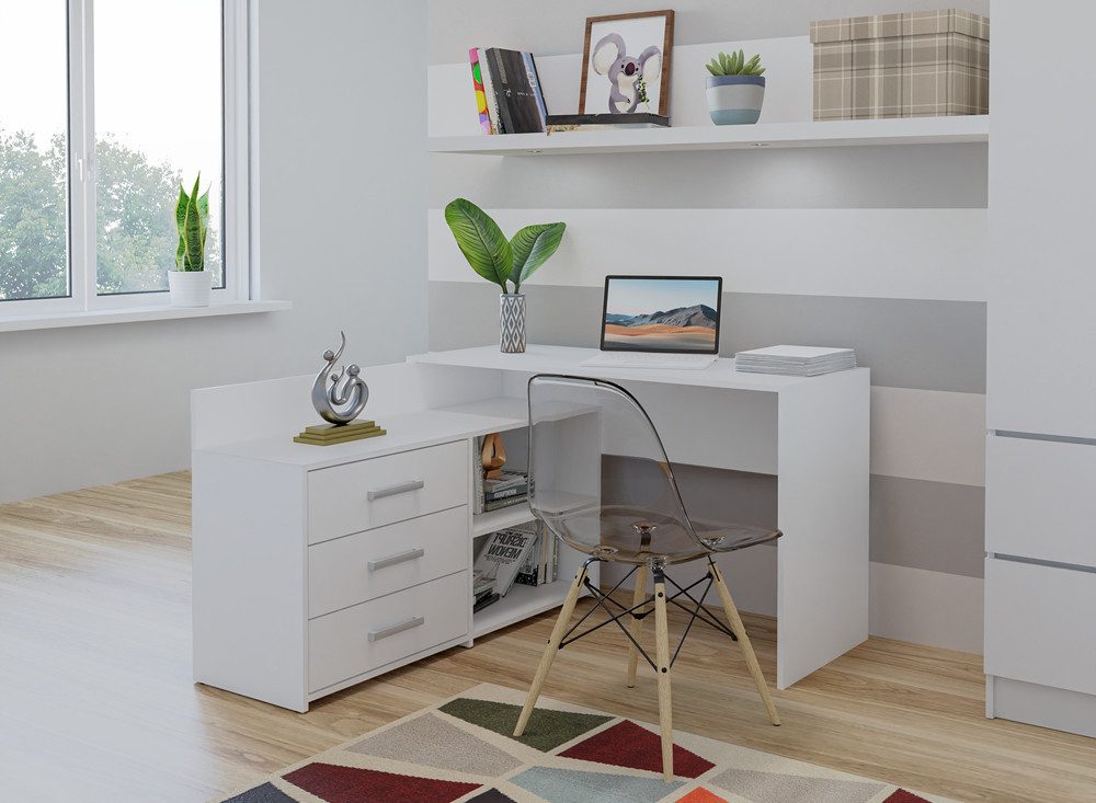 Raumhirsch Furniture Schreibtisch mit 3 Schubladen, Bürotisch, Büroschreibtisch (Maße 120 x 76 x 50 cm, L-Form, Eckschreibtisch), funktional, robust, verschiedene Farbvarianten