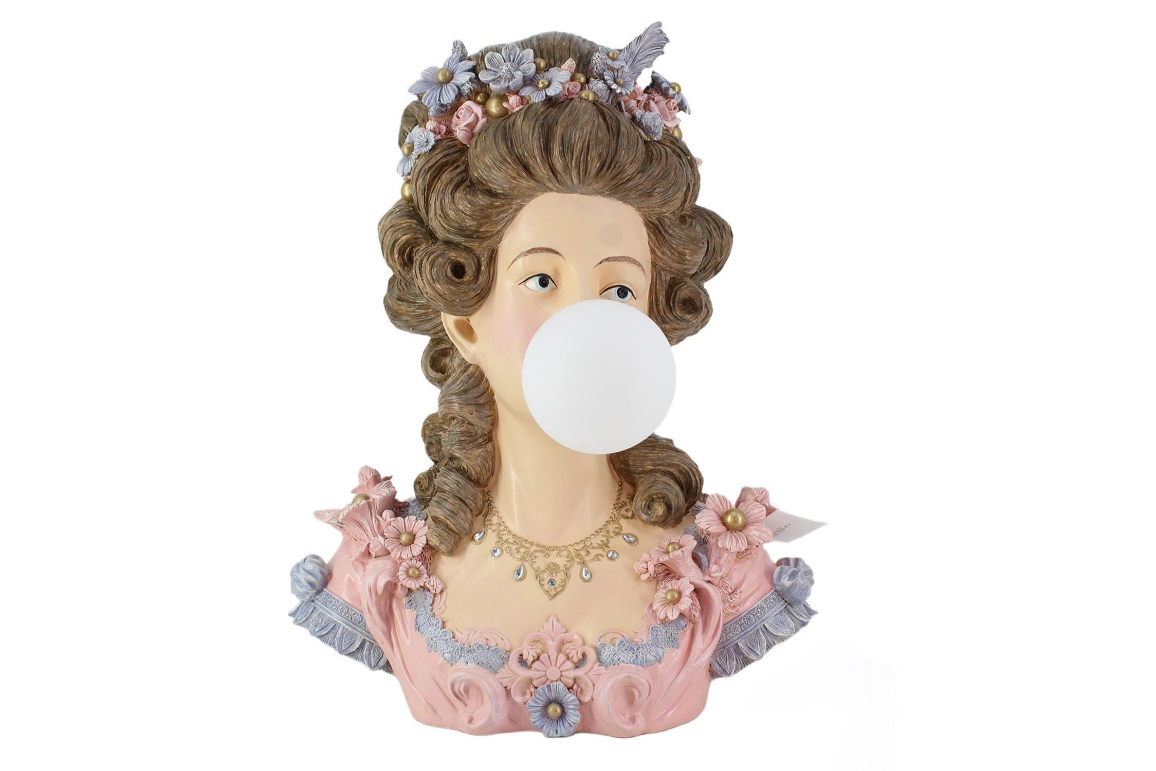 Licht-Erlebnisse Nachttischlampe PELLA, ohne Leuchtmittel, 60 cm hoch Büste Barock Polyresin in Bunt Weiß G9 Handarbeit Deko