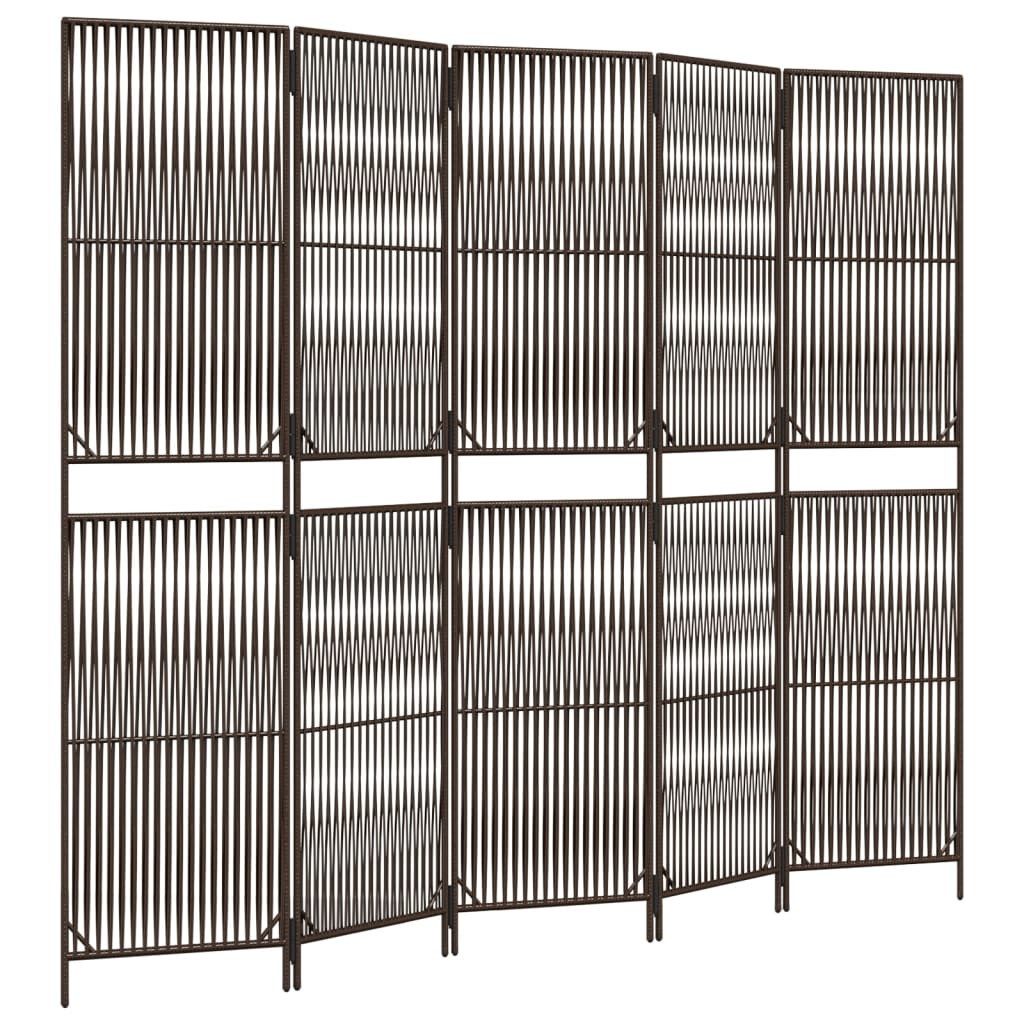 vidaXL Raumteiler Paravent 5-tlg. Braun Poly Rattan, 1-tlg.