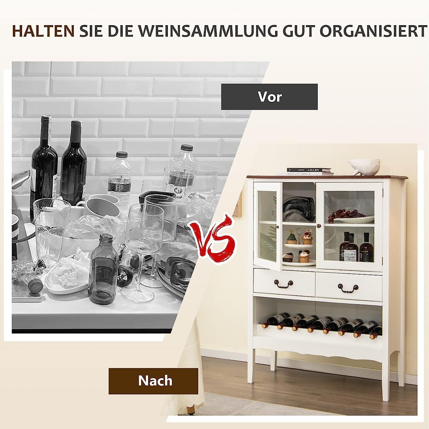 KOMFOTTEU Weinschrank Buffetschrank mit Glashalter – Bild 4 von 5