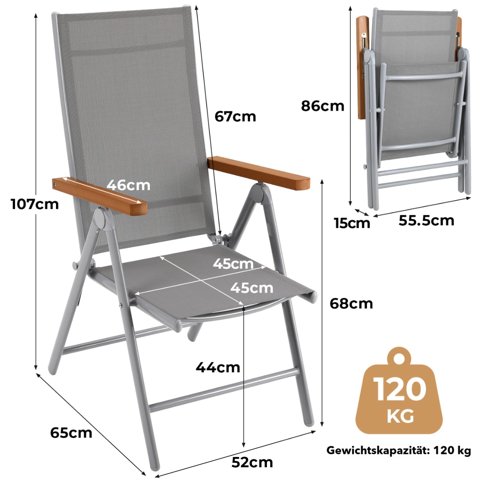 TLGREEN Gartenstuhl Hochlehner, 2/4er Set Balkonstuhl,Klappstuhl,Campingstü günstig online kaufen