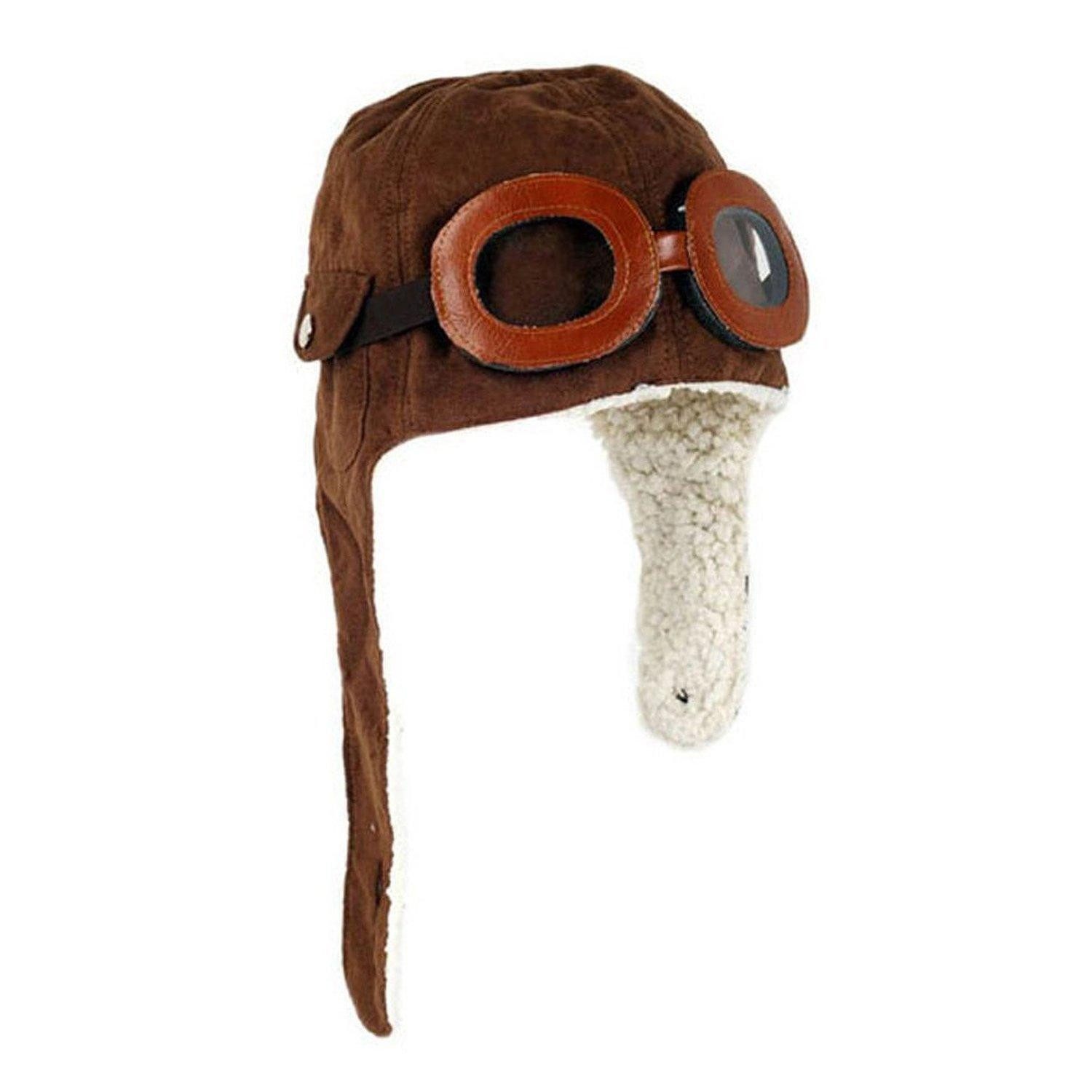 LuxusKollektion Ohrenmütze Kinder Fliegerhut mit Brille Braun (1-St)