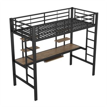 XDeer Jugendbett Bettgestell Metallbett, Eisenbett, Hochbett mit Schreibtisch, zwei Bücherregalen für Kinder, Jugendliche und Erwachsene