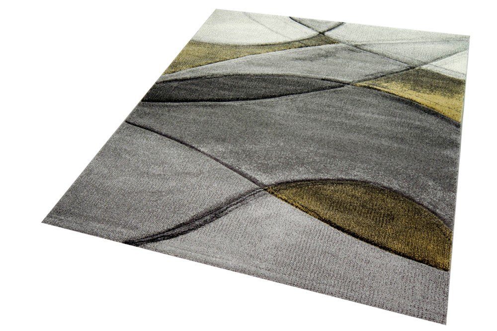 Carpetia Teppich Teppich modern Teppich Wohnzimmer Wellen gelb grau pastell, rechteckig, Höhe: 13 mm