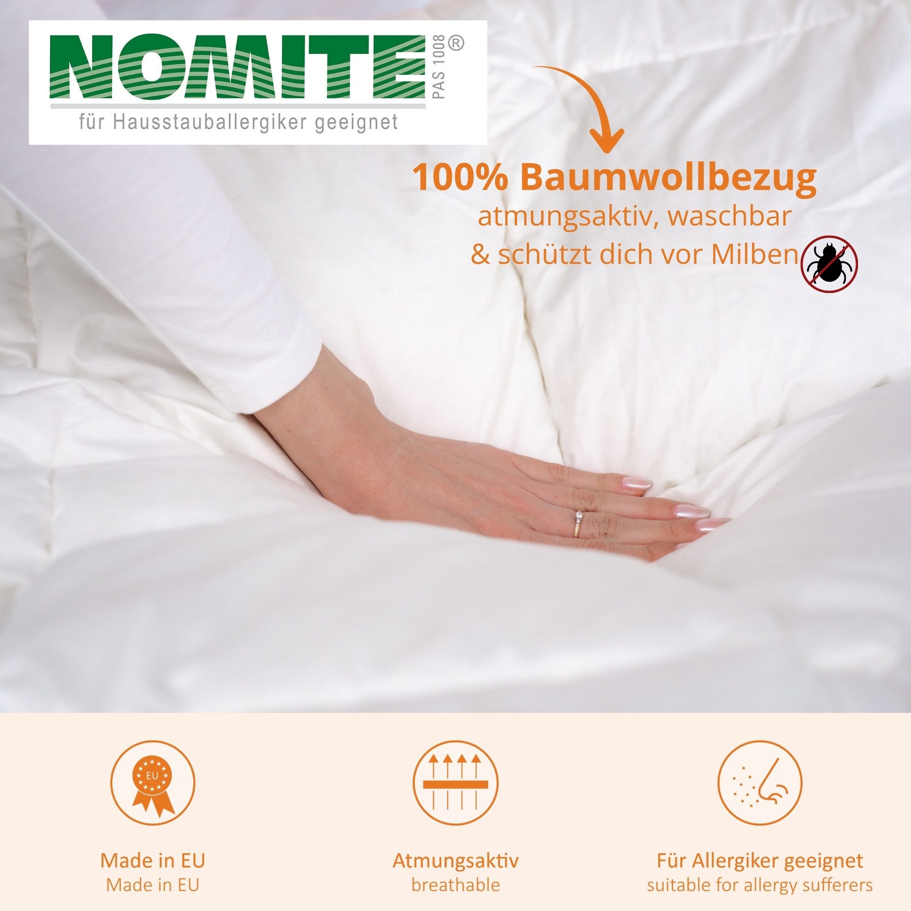 sleepling Federbettdecke für den Winter in den Größen 135x200, 155x220 und 220x240 cm, Füllung: 100% neue Federn, Bezug: Mako Baumwolle, für Allergiker geeignet, mit Down-Pass