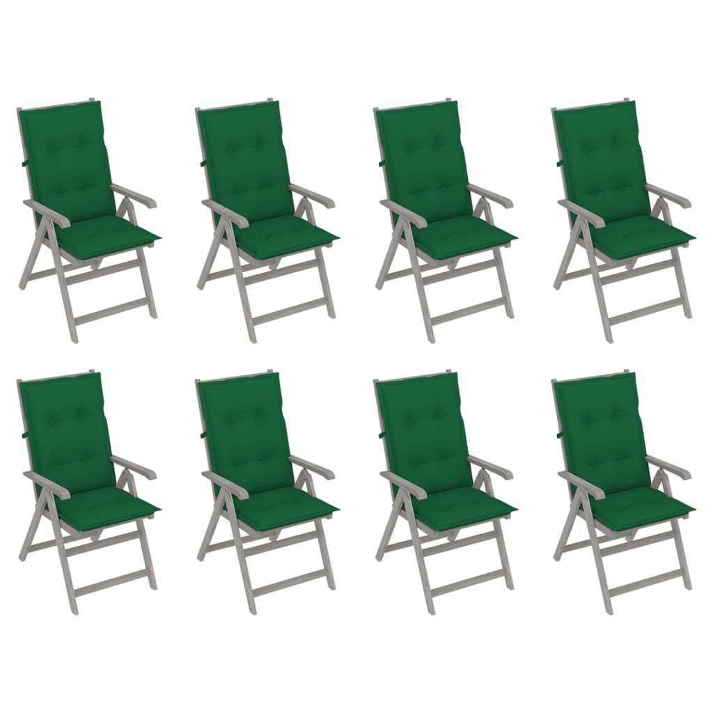 Verstellbare 8 Gartenstuhl mit Stk. Auflagen furnicato Akazienholz Grau Gartenstühle