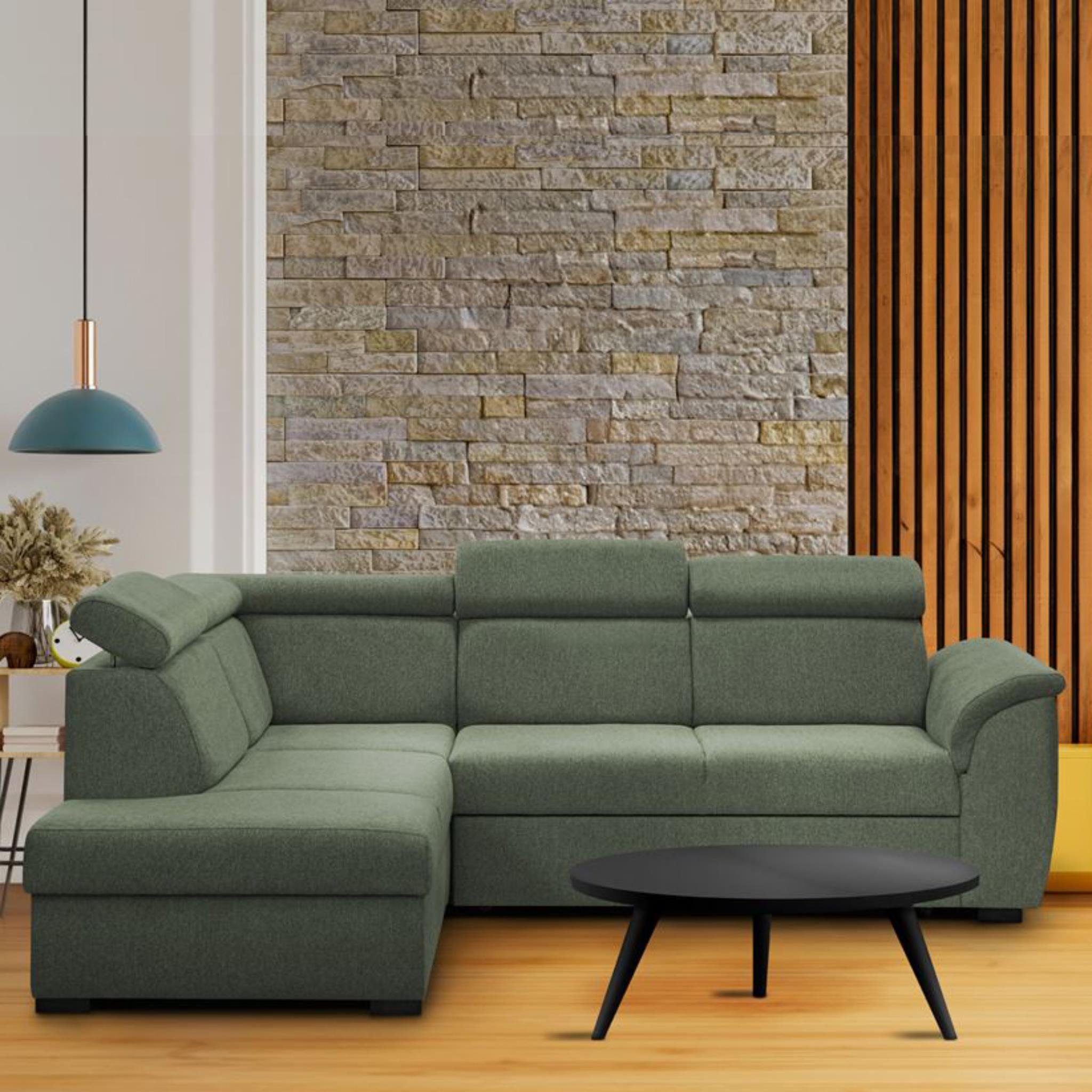 mit Stil modernes Madera, Polsterecke Corner ausziehbare Kopfstützen, Schlaffunktion, verstellbare Sofa, L-förmige im Bettkasten, Beautysofa Ecksofa (matana Corner L-Form Grün 06) Schlafsofa,