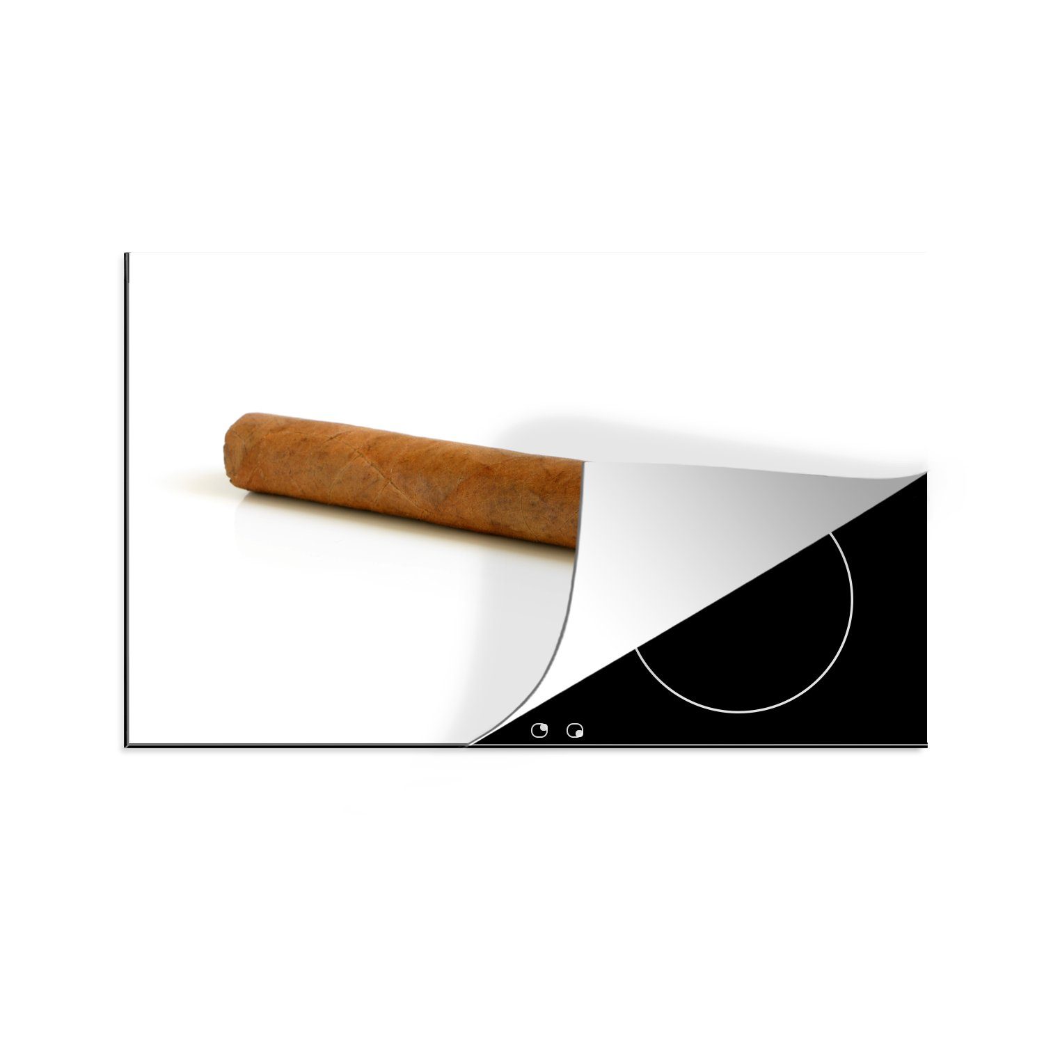 MuchoWow Herdblende-/Abdeckplatte Kubanische Zigarre auf weißem Hintergrund, Vinyl, (1 tlg), 81x52 cm, Induktionskochfeld Schutz für die küche, Ceranfeldabdeckung