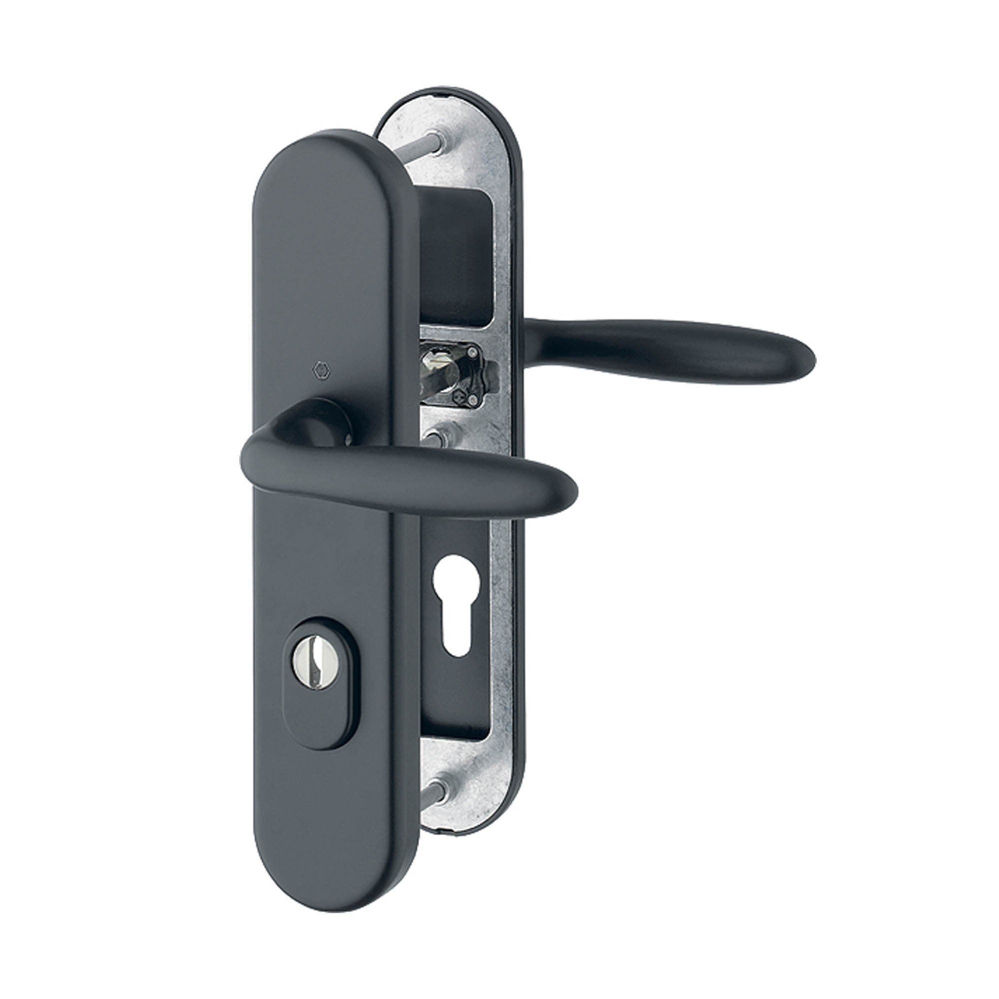 HOPPE Türgriffpaar Verona Schutzgarnitur, Drücker/Drücker außen, Alu F9714M schwarz matt