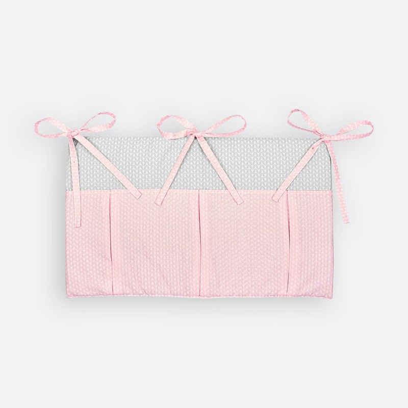 KraftKids Betttasche kleine Blätter rosa auf Weiß, mit drei Fächern, innen mit Polyestervlies versteift