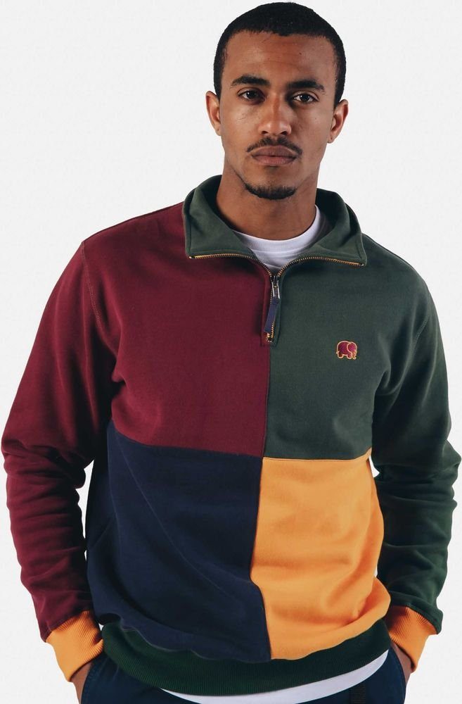 Trendsplant Rundhalspullover Color Block Half Zip Sweater "Harlequin" günstig online kaufen