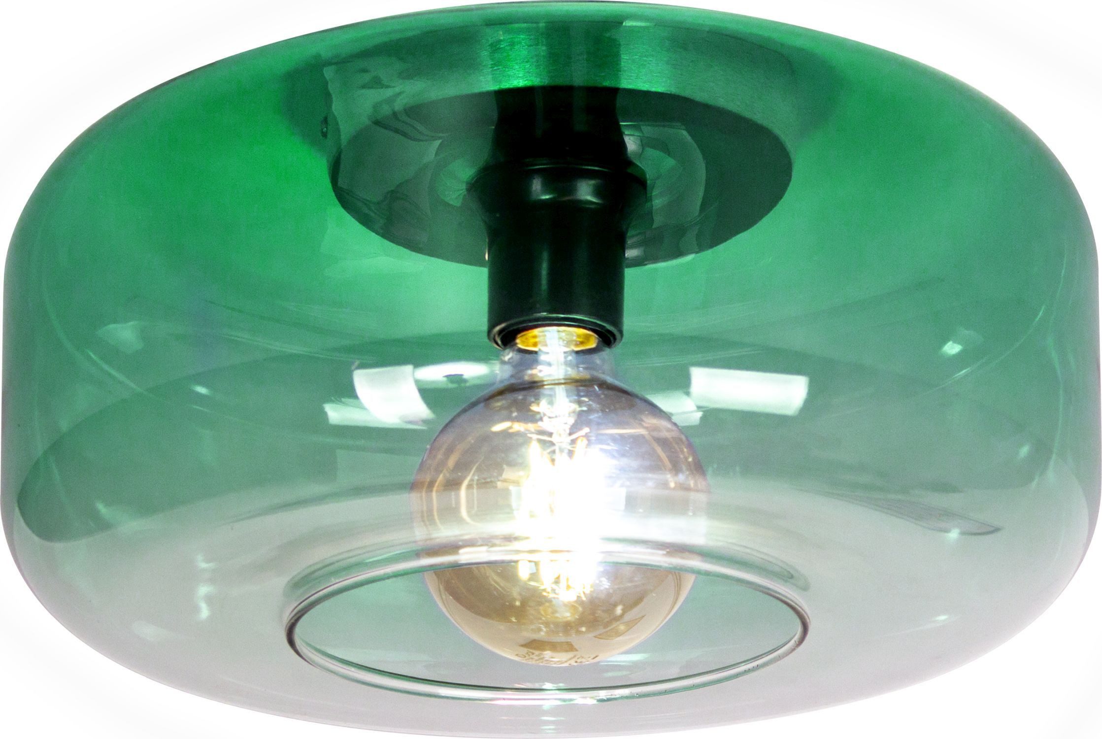 Licht-Erlebnisse Deckenleuchte OMURSE, ohne Leuchtmittel, Metall Glas Grün E27 Ø 35 cm rund klein Schlafzimmer Schwarz Modern
