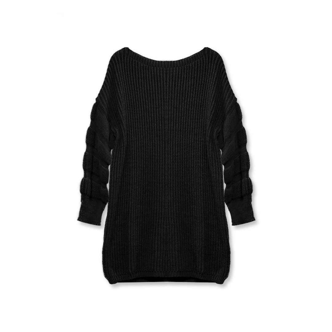 Stillpullover Damen Longpullover Oversize Strick – Schwarz, Warm & Bequem