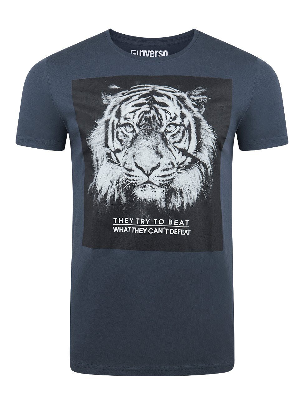 riverso T-Shirt Herren Fotoprintshirt RIVCharly Regular Fit (1-tlg) Kurzarm Tee Shirt mit Rundhalsausschnitt aus 100% Baumwolle Dunkelblau Tiger (IJD)