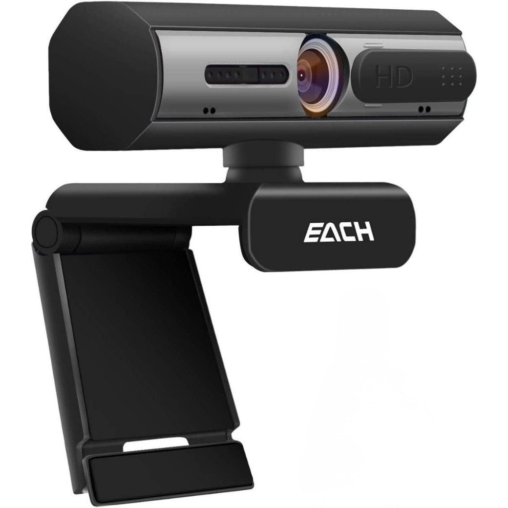 EACH Full HD-Webcam (Full HD, 1x opt. Zoom, 4-fach digitaler Zoom, Autofokus & Weitwinkelobjektiv, Auto Lichtkorrektur & dualen Noise Cancelling)