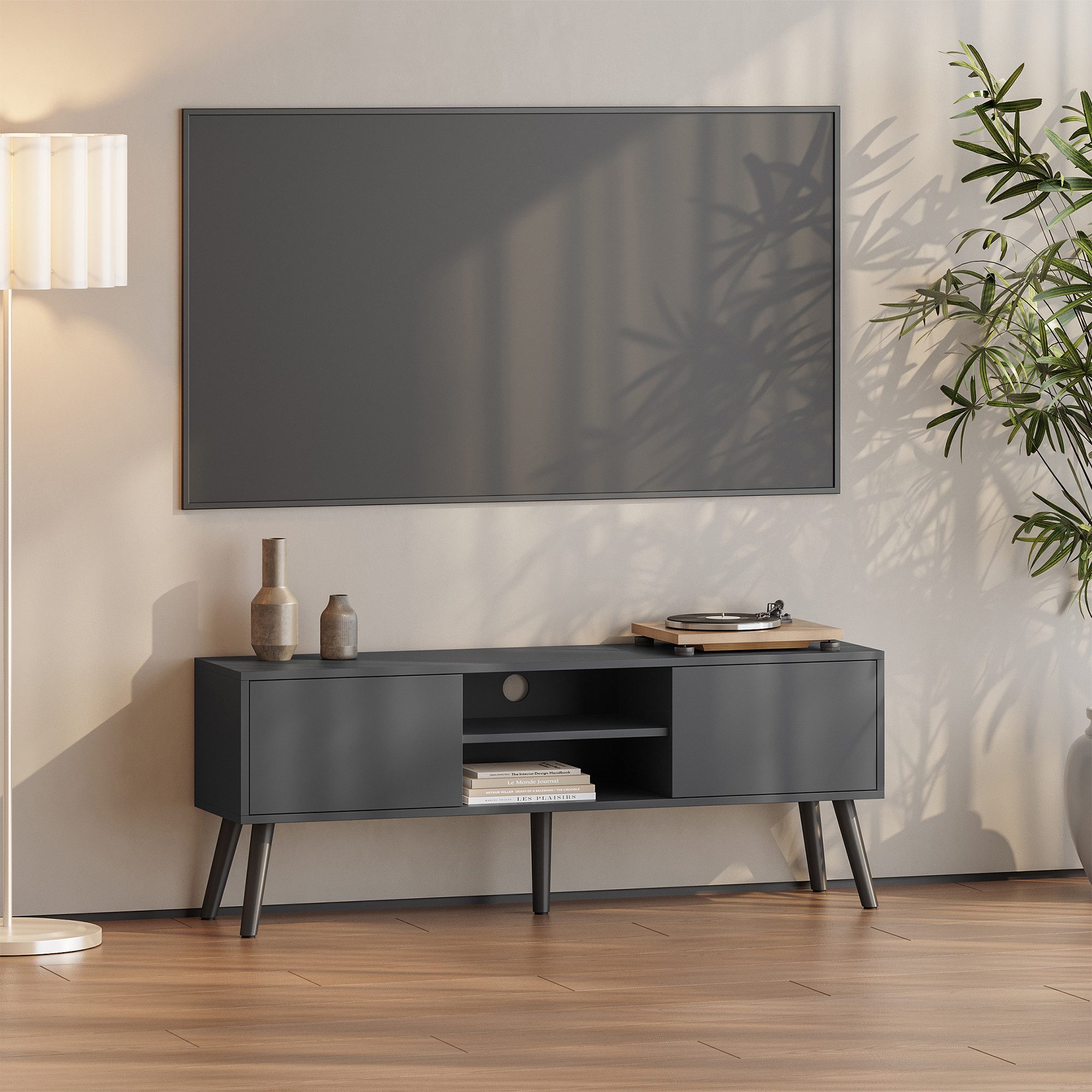 en.casa Lowboard, »Eskilstuna« Fernsehtisch 120x29,5x46,5cm Dunkelgrau