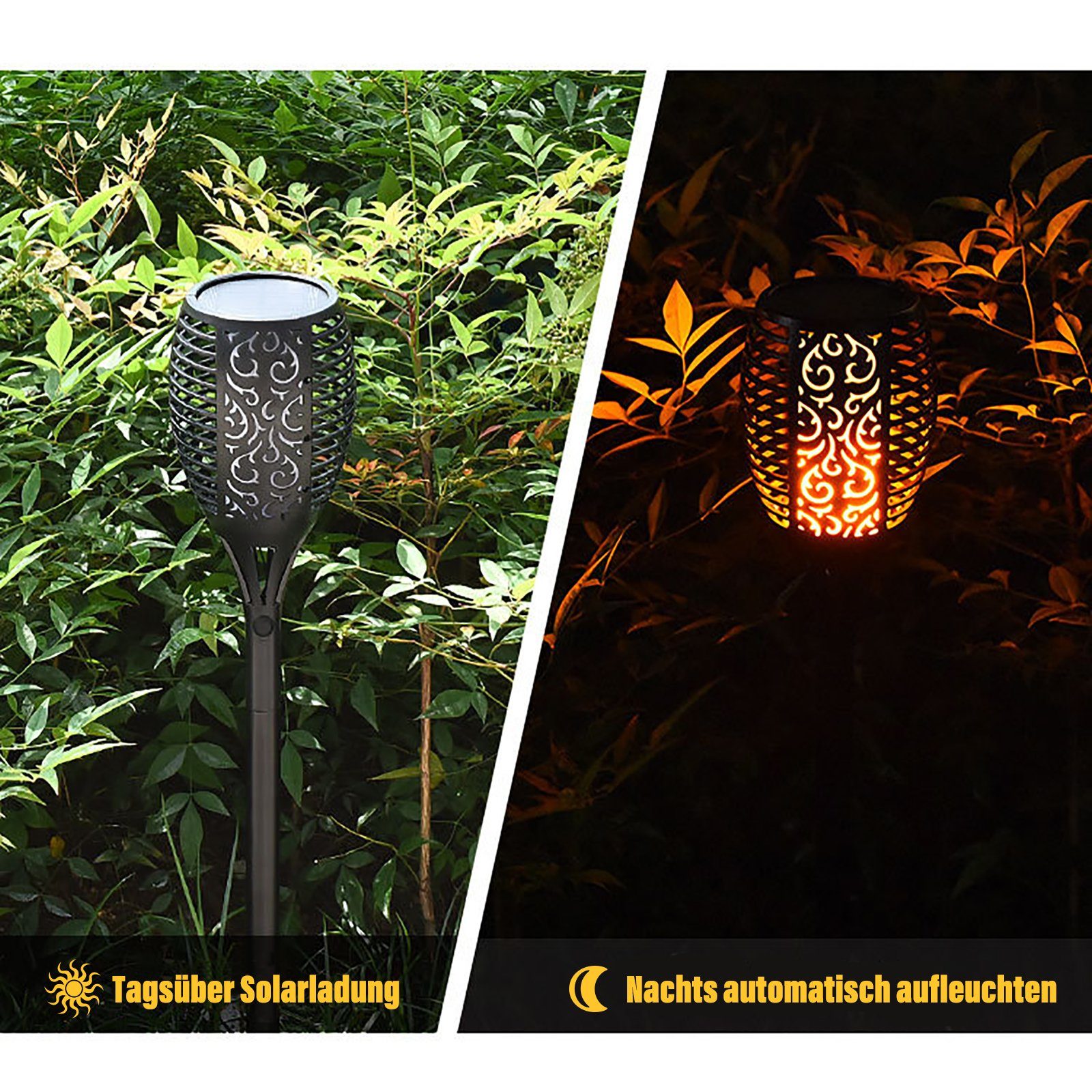IP65 LED Stück Gartenstrahler Realistischer Wasserdicht Außen Flammeneffekt, Garten für Solarleuchten Beleuchtung Solarlampe integriert, wechselbar, für LED CALIYO Leuchtmittel, Gartenfackeln, fest ohne Gärten, Solar Hinterhöfe, Rasen Halogen, - 6 Fackel