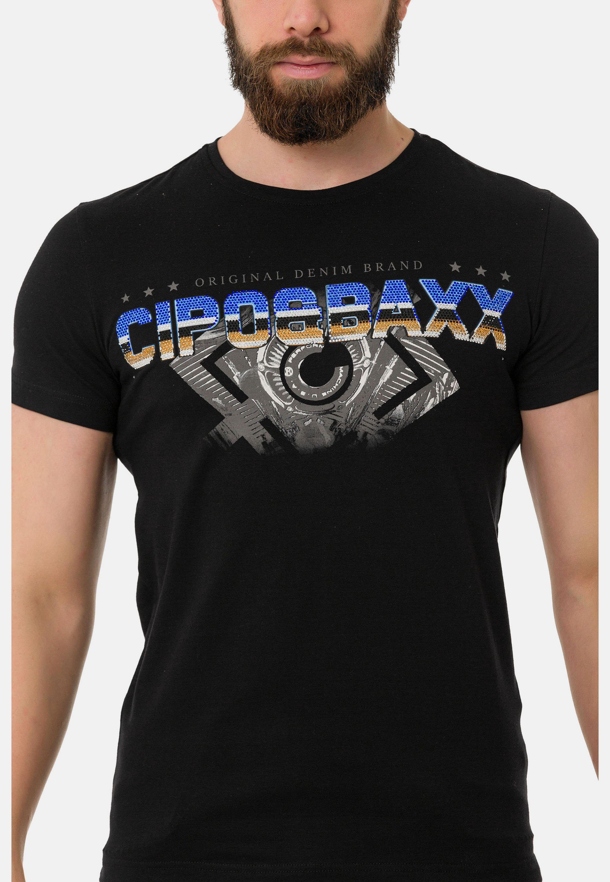 Baxx T-Shirt schwarz Cipo Marken-Schriftzug & trendigem mit