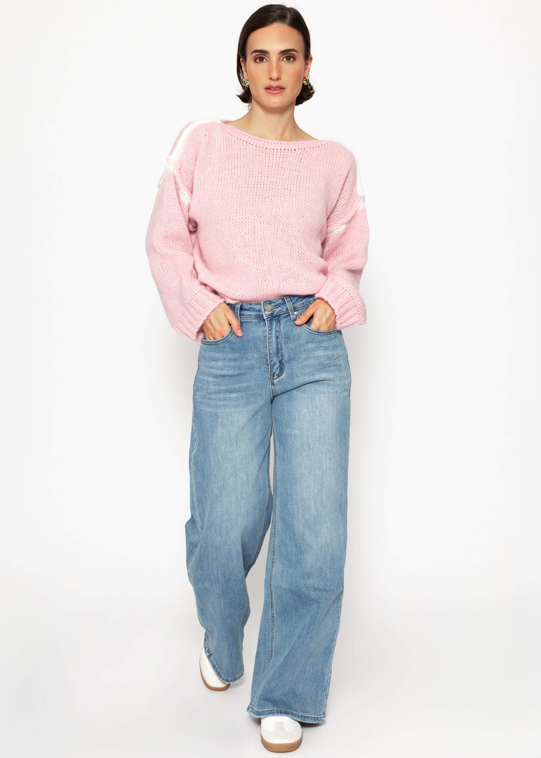 Strickpullover Oversize Pullover Damen mit Kontrastnähten Elegant