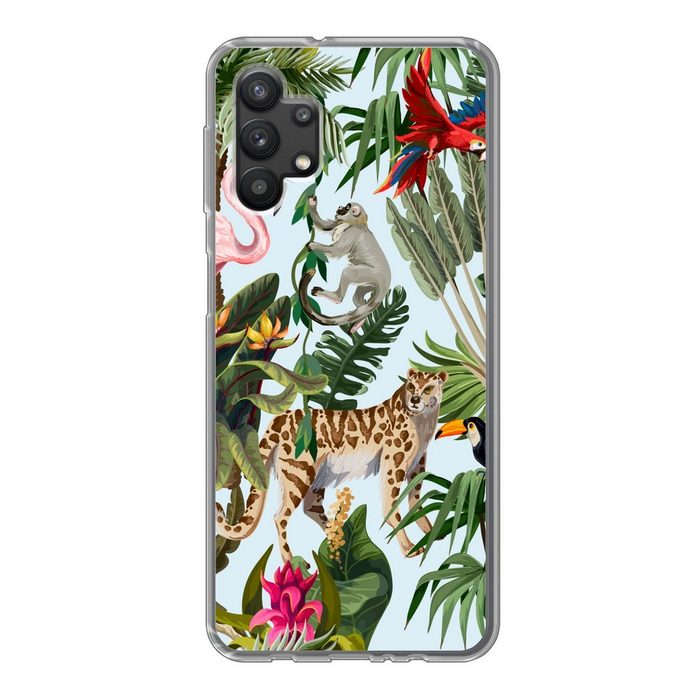 MuchoWow Handyhülle Dschungel - Tiere - Mädchen - Kinder - Jungen - Flamingo - Papagei Handyhülle Samsung Galaxy A32 5G Smartphone-Bumper Print Handy