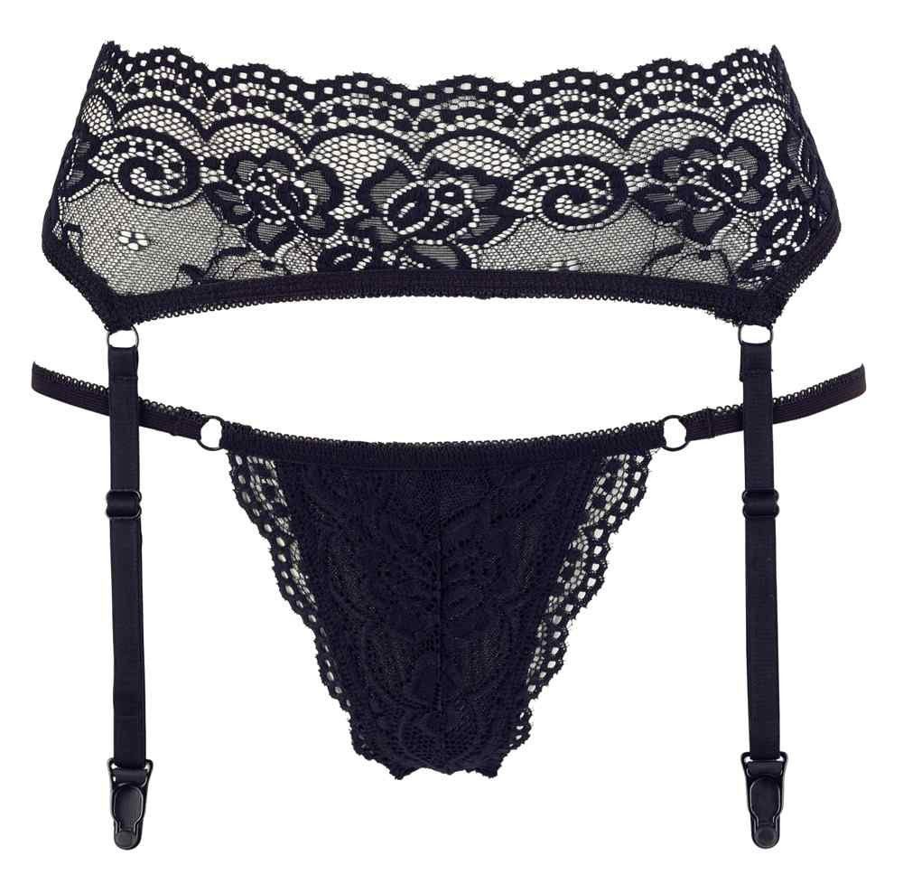 Strapsgürtel String und Straps schwarz S - XL