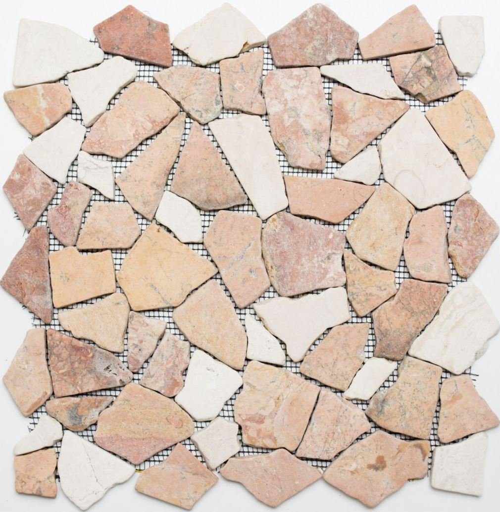 10 mix Mosani Bodenfliese Mosaikfliesen beige rot / Bruch Matten Marmormosaik matt