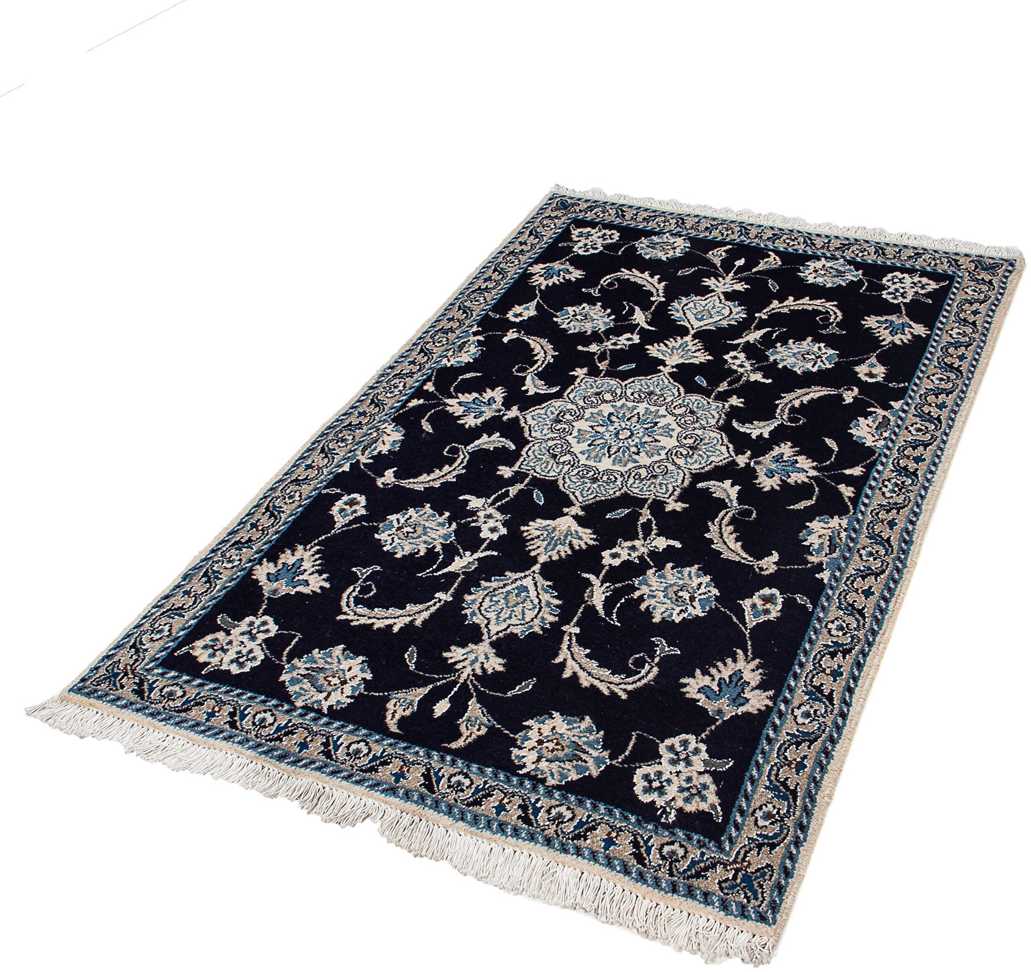 Orientteppich Perser - Nain - 140 x 88 cm - dunkelblau, morgenland, rechteckig, Höhe: 10 mm, Wohnzimmer, Handgeknüpft, Einzelstück mit Zertifikat