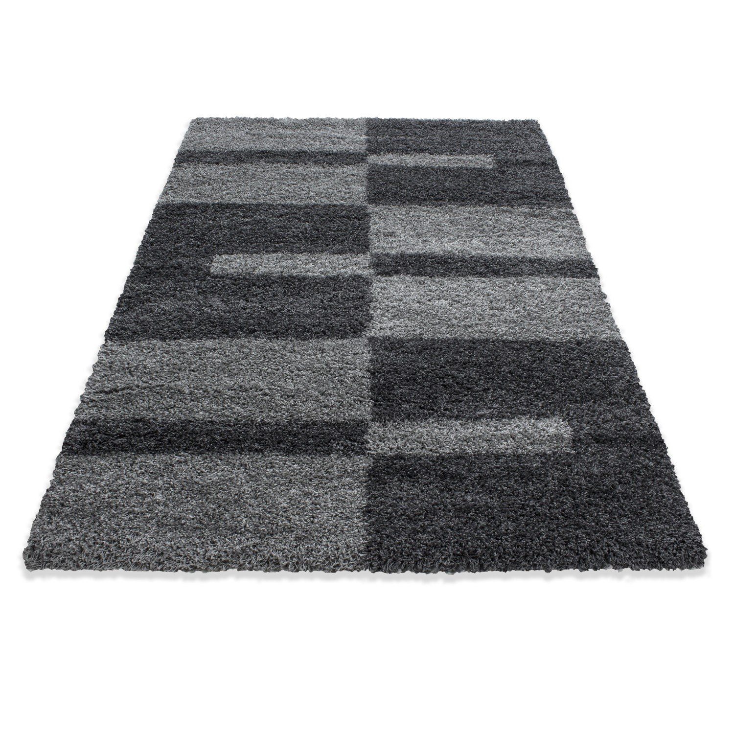 Hochflor-Teppich Hochflorteppich Shaggy gestreift Wohnzimmer, Grau Höhe: Miovani, Langflor 30 mm