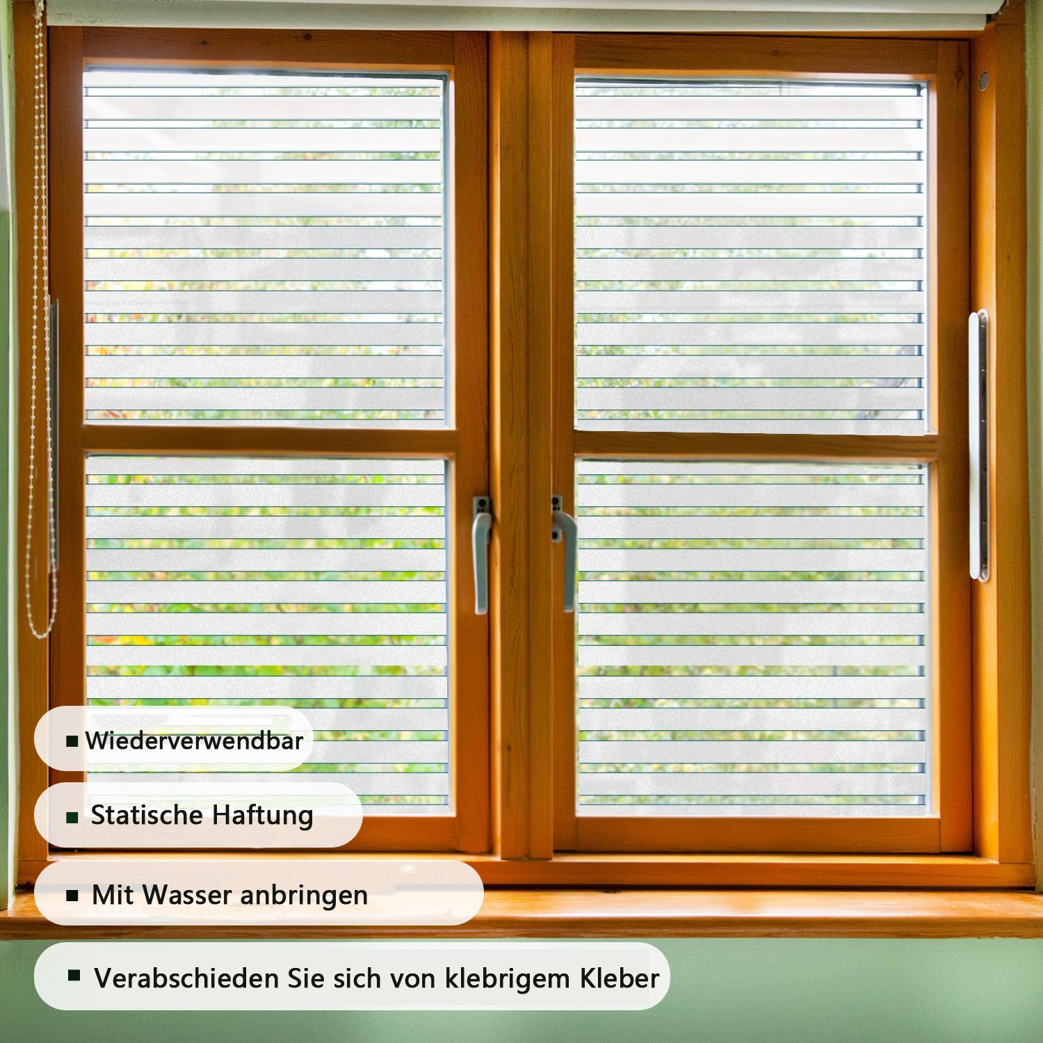 Coonoor Fensterfolie Streifen Fensterfolie Blickdicht Sichtschutz, Anti-UV statische Haftgung für Büro und Zuhause