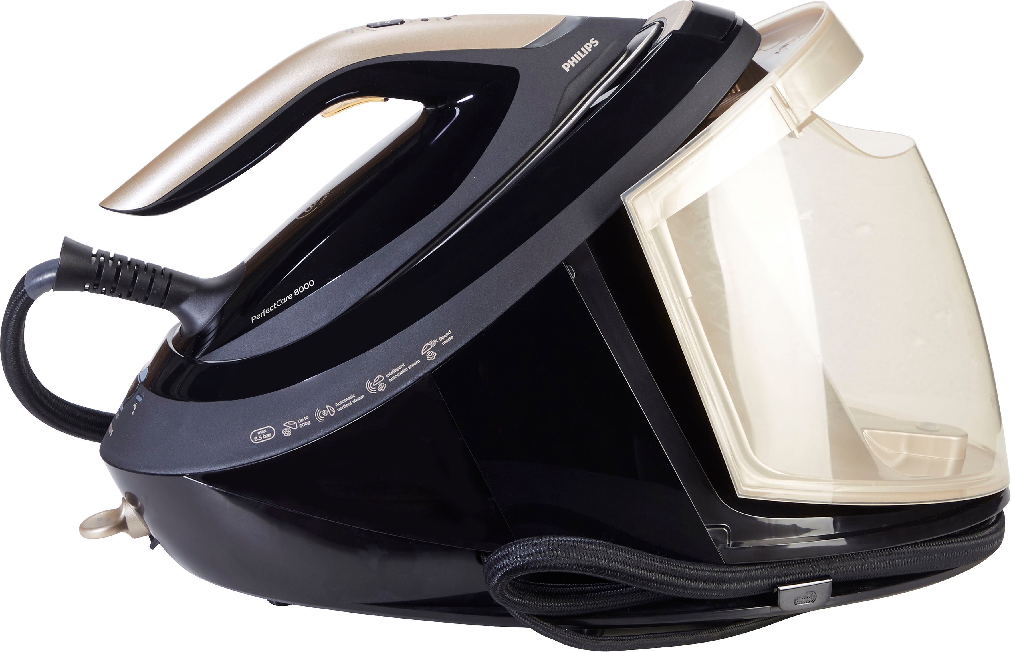 Philips Dampfbügelstation PerfectCare 8000 Series PSG8140/80, 1800 ml Wassertank, 2.700 Watt, OptimalTemp & DynamicQ Sensor, 700 gr Dampfstoß