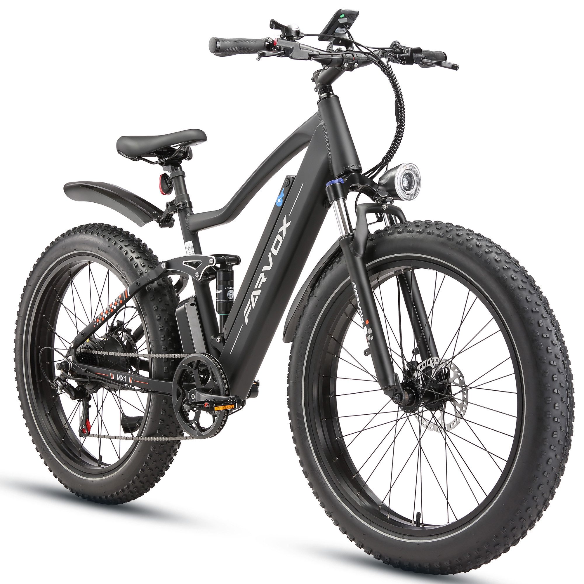 Vankel E-Bike Cityrad Herren Damen E-Fatbike 26 Zoll 250W 624Wh 100km Full-Suspension, Kettenschaltung, Heckmotor, 624 Wh, Shimano 7-Gang Hydraulische Scheibenbremse 60Nm 36,2kg Alu 120kg