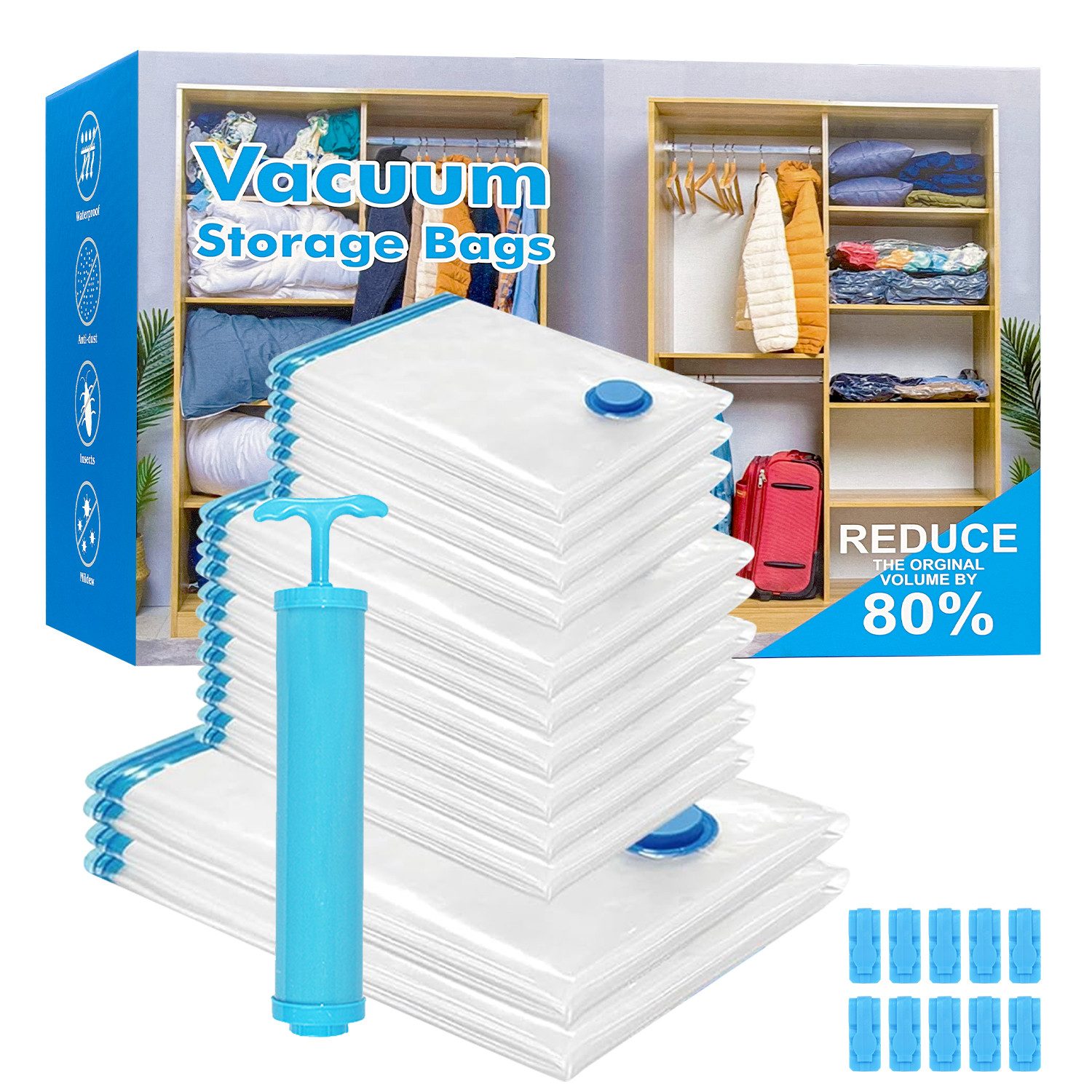Kleiderschutzhülle 12tlg Vakuumbeutel für Kleidung Aufbewahrungsbeutel Vakuumierbeutel