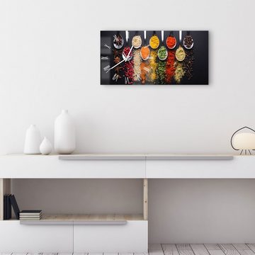 DEQORI Wanduhr 'Kochlöffel mit Gewürzen' (Glas Glasuhr modern Wand Uhr Design Küchenuhr)