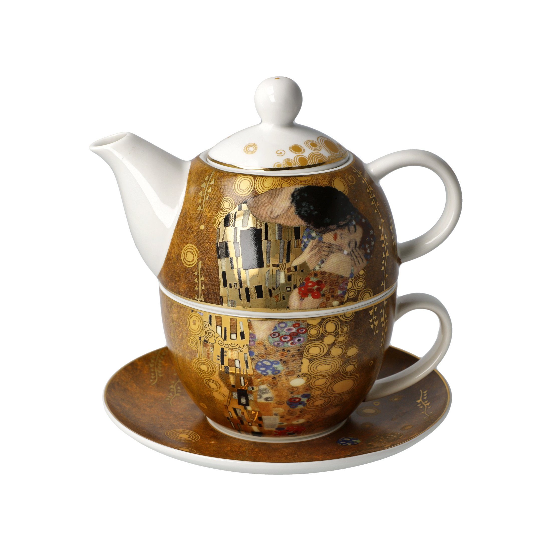 Goebel Teekanne Tea for One - Der Kuss Gustav Klimt, (Stück, 1 Teekanne mit Tasse und Unterteller), Teekanne Tasse Sammlerstück