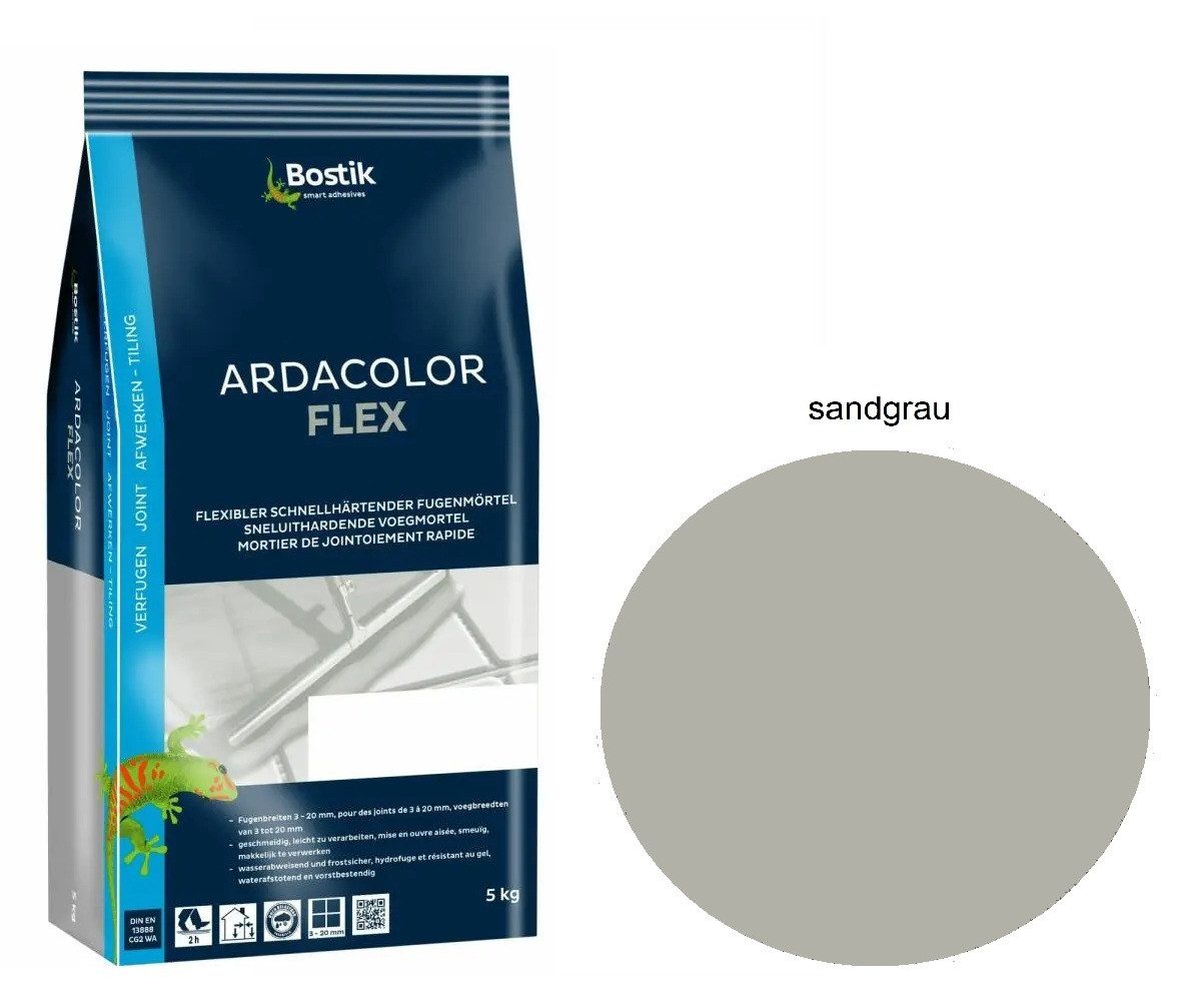 BOSTIK Fugenmörtel Bostik Ardacolor Flex Fuge sandgrau 5Kg Fliesen Naturstein Fugenmasse, nach 2 Stunden begehbar