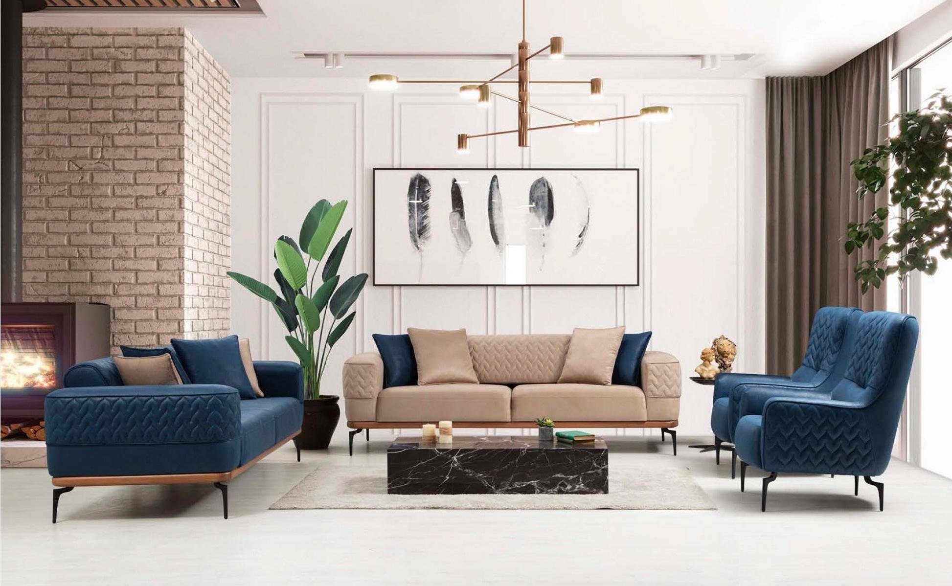 in Dreisitzer Sofa, JVmoebel Blau Luxus Moderne Sofa Europe Made Couchen Design Couch